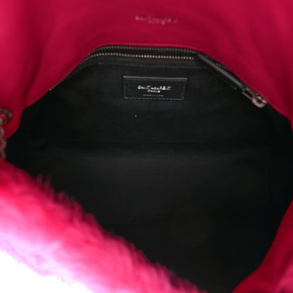 Saint Laurent Merino Shearling Lambskin Quilted Small Loulou Puffer Monogram Chain Satchel Fuchsia 5 of 9