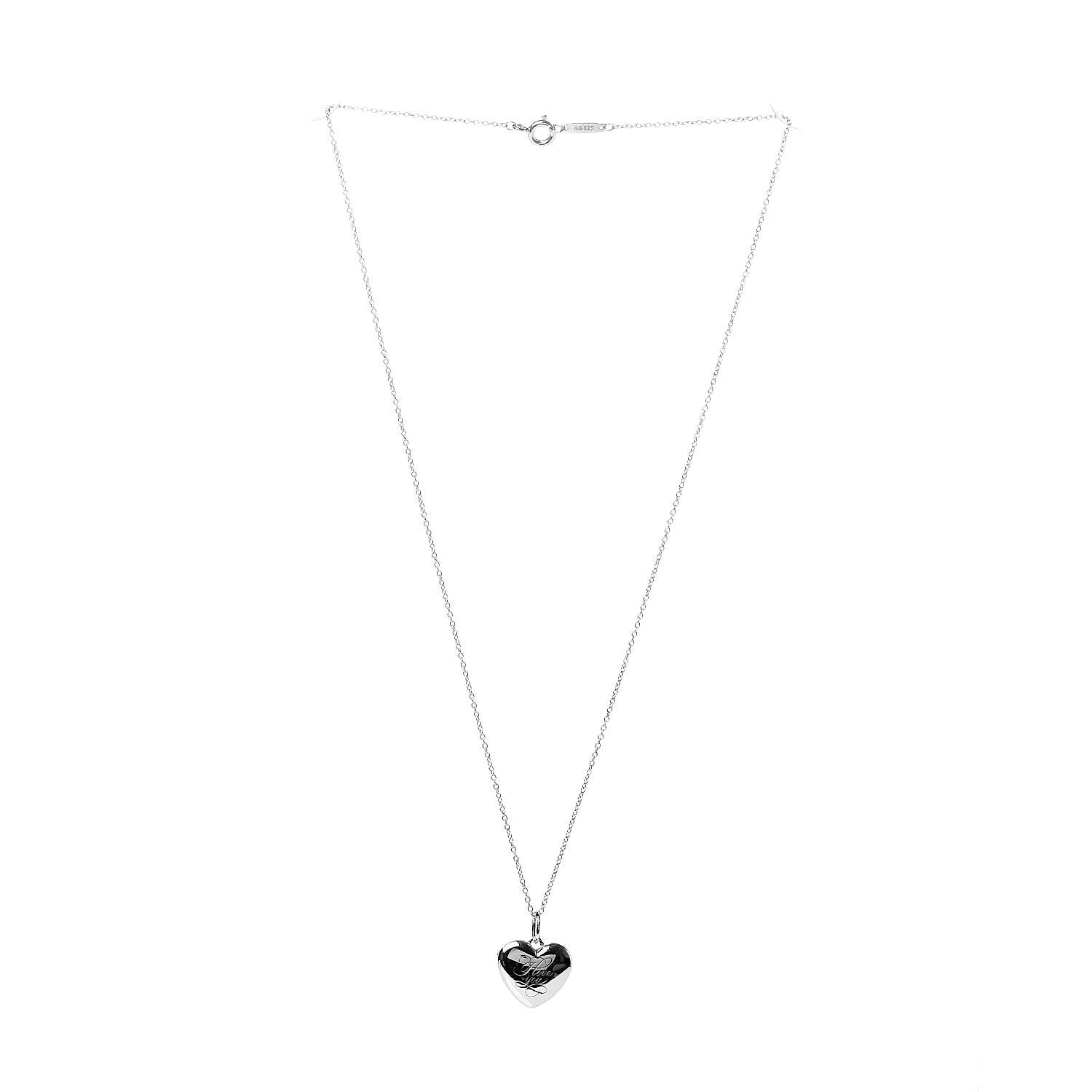 Tiffany Sterling Silver I Love You Heart Locket Pendant Necklace 3 of 9