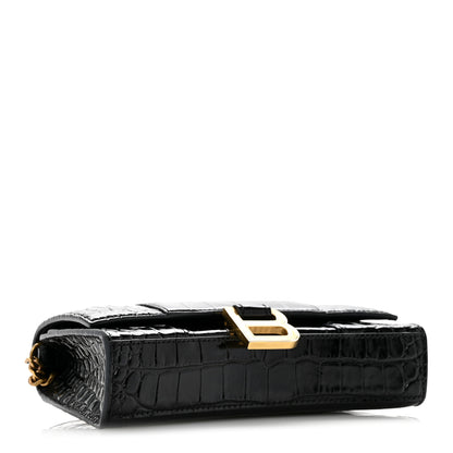 Balenciaga Shiny Calfskin Crocodile Embossed Hourglass Chain Bag Black 4 of 13