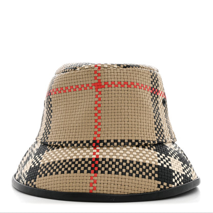 Burberry Calfskin Woven Check Bucket Hat M Archive Beige 3 of 8