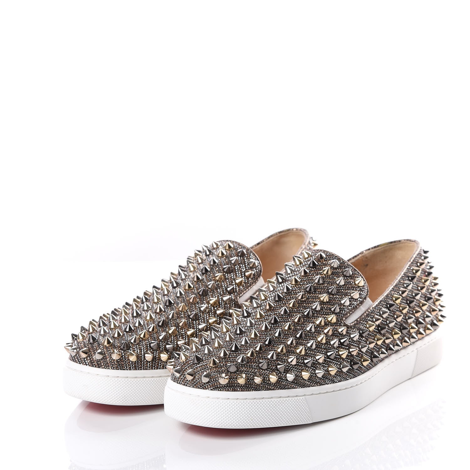Christian Louboutin Glitter Chain Spikes Womens Roller Boat Flat 38.5 Roche Multicolor 2 of 8