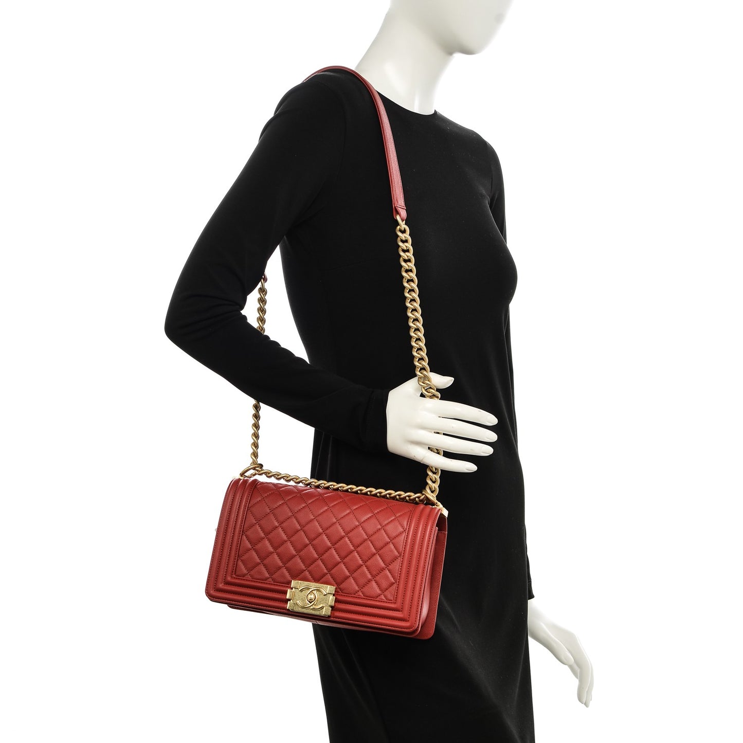 Caviar Medium Boy Flap Dark Red