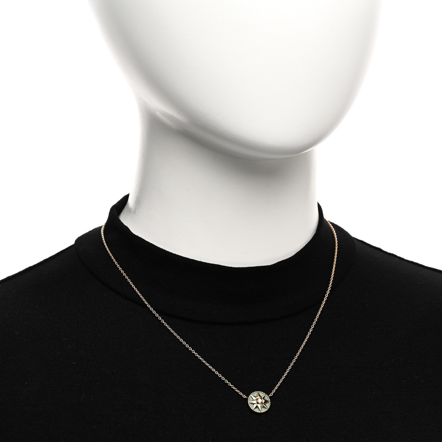 Christian Dior 18K Yellow Gold Diamond Malachite Rose Des Vents Necklace 2 of 5
