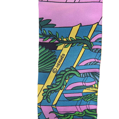 Hermes Silk Animapolis Plumetis Twilly Rose Vert Orange Fluo 4 of 5