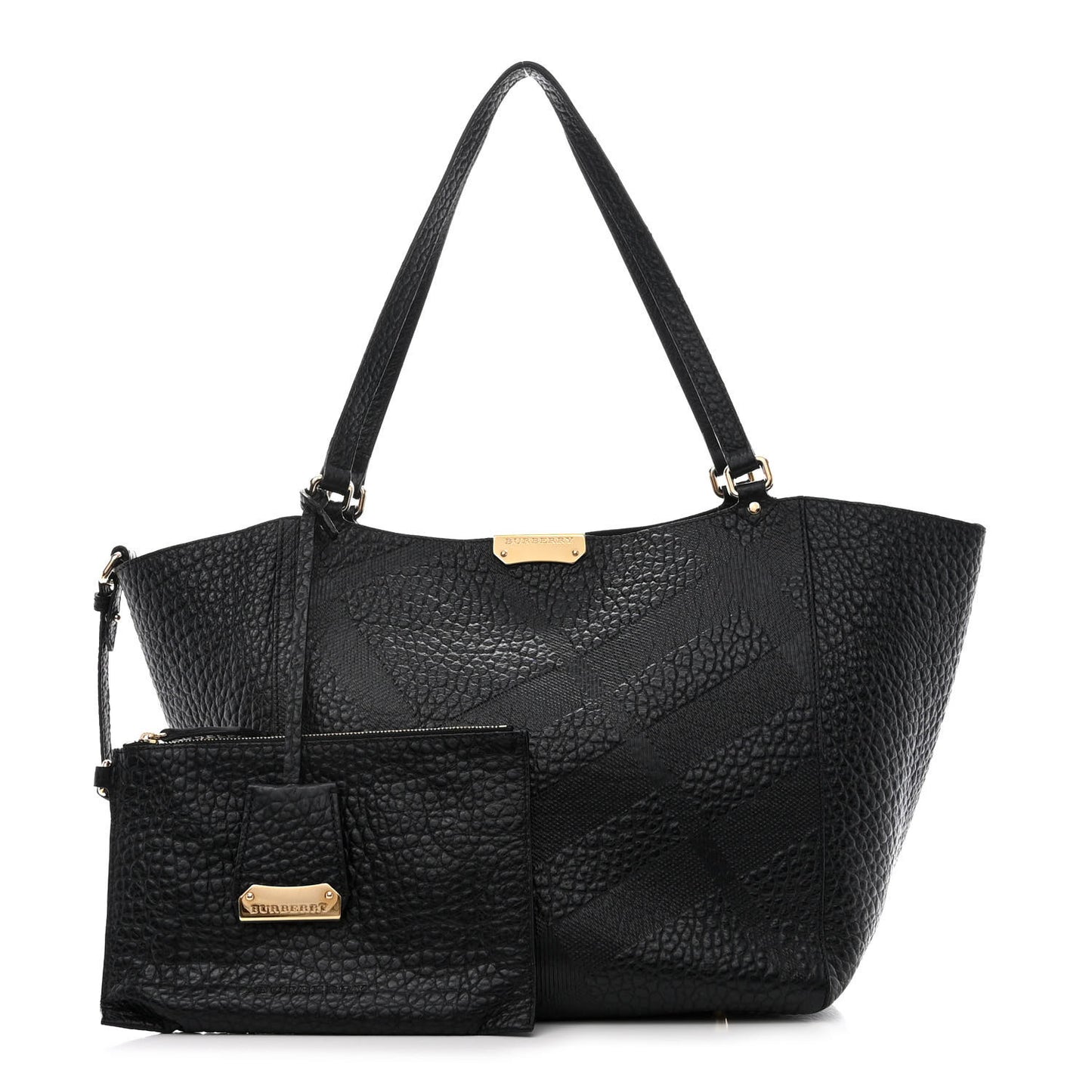 Signature Grain Calfskin Check Embossed Small Canterbury Tote Black