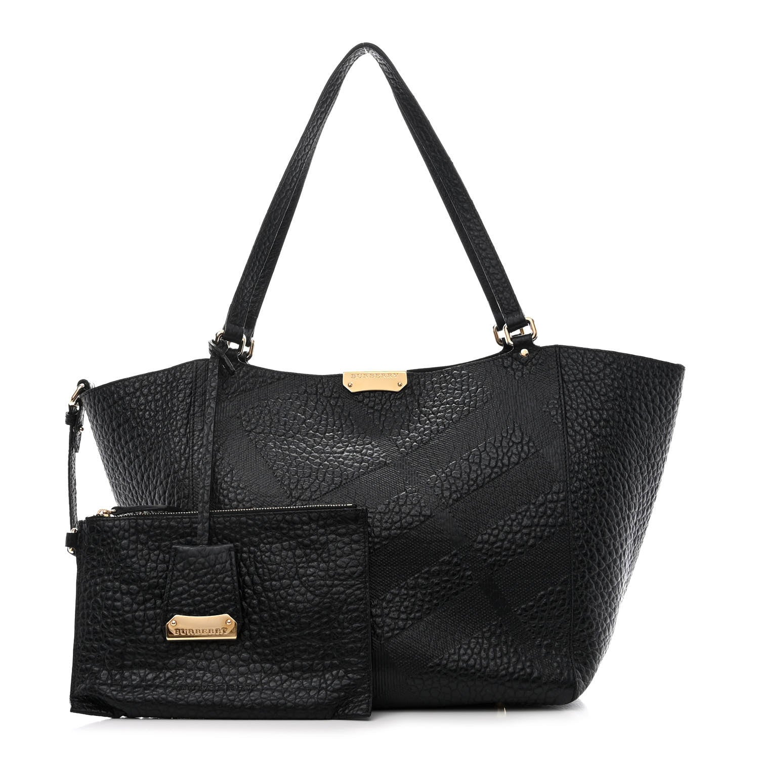 Burberry Signature Grain Calfskin Check Embossed Small Canterbury Tote Black 1 of 17