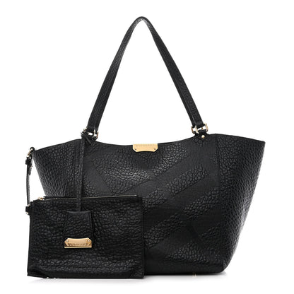 Burberry Signature Grain Calfskin Check Embossed Small Canterbury Tote Black 1 of 17