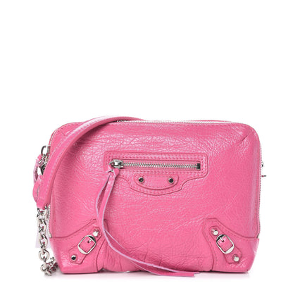 Balenciaga Agneau Arena Classic Silver Hardware Pouch With A Chain Crossbody Rose Flamingo 1 of 12