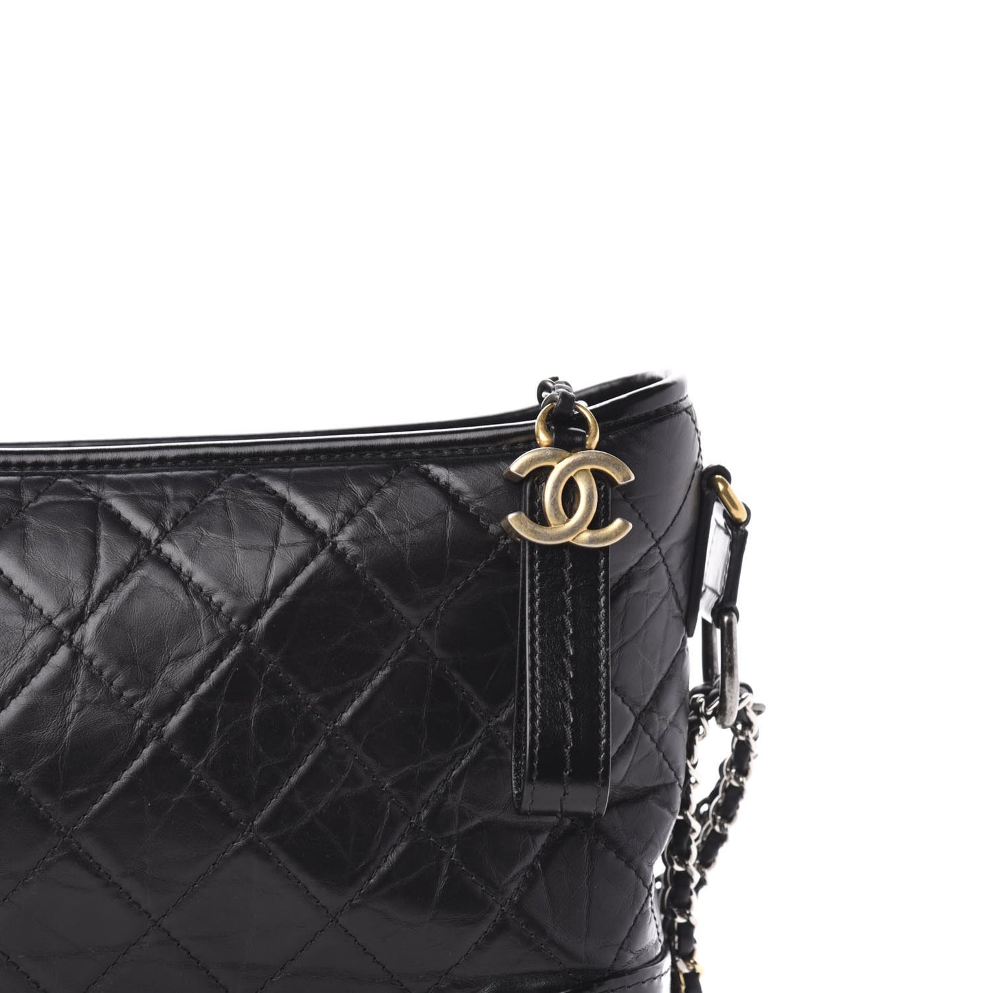 Aged Calfskin Quilted Medium Gabrielle Hobo Black