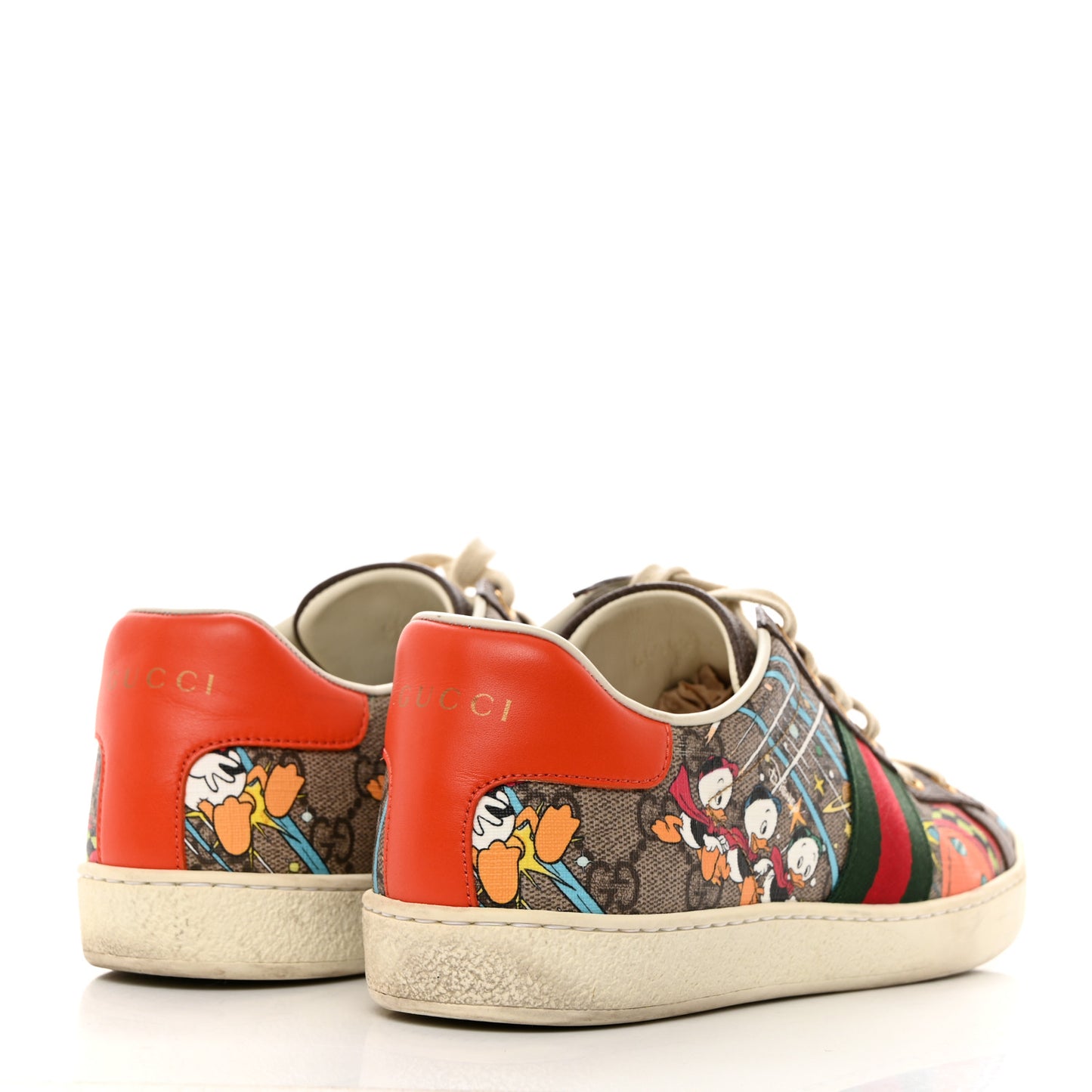 X DISNEY GG Supreme Monogram Web Donald Duck Womens Ace Sneakers 40 Beige New Acero Orange