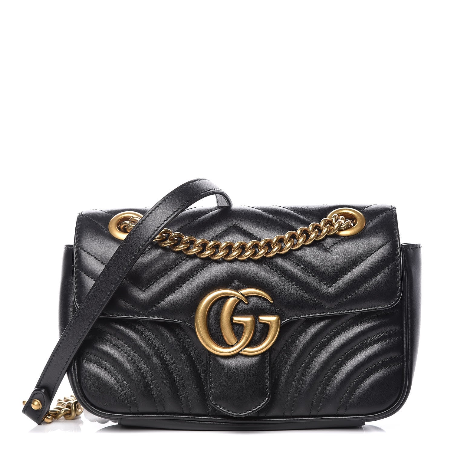 Gucci Calfskin Matelasse Mini GG Marmont Shoulder Bag Black 1 of 11