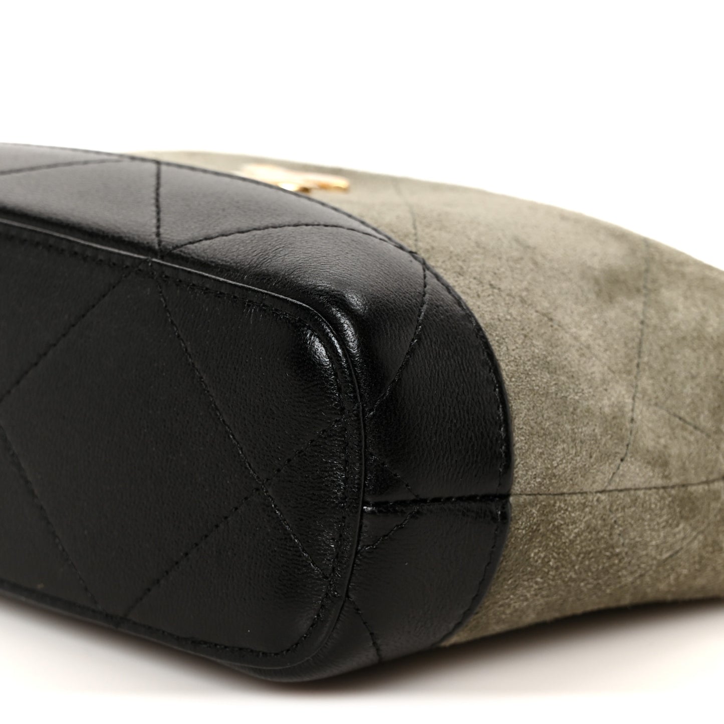 Suede Calfskin Shiny Lambskin Quilted Coco Base Hobo Clutch With Chain Khaki Black