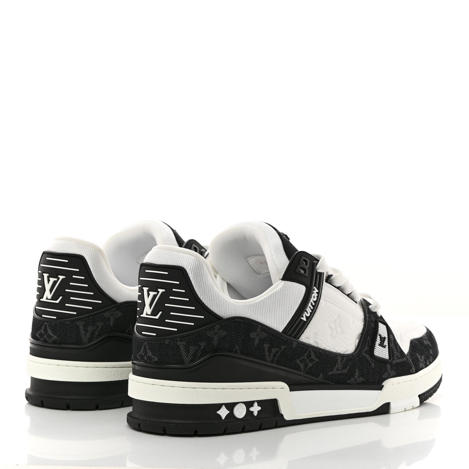 Louis Vuitton Calfskin Monogram Denim Mens LV Trainer Sneakers 12 Black 4 of 9