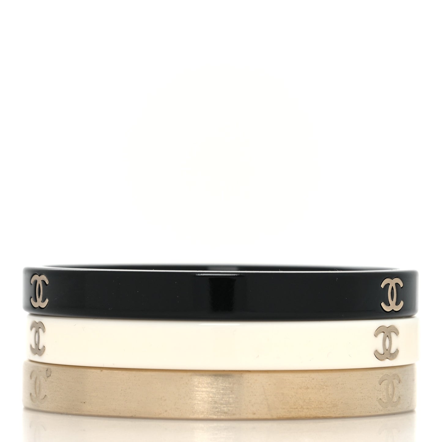 Resin Metal CC Bangle Set of 3 Black White Gold