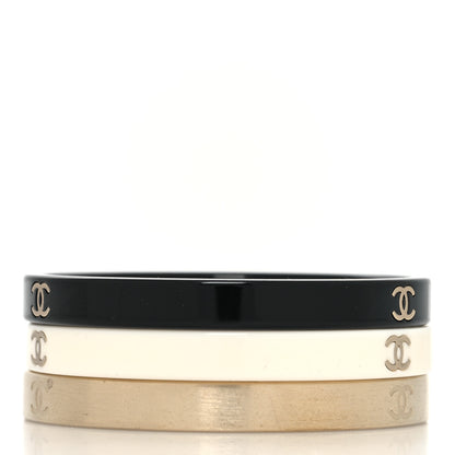 Chanel Resin Metal CC Bangle Set of 3 Black White Gold 3 of 4
