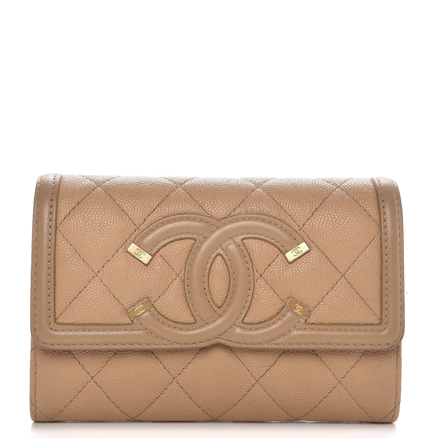Caviar Quilted Medium Filigree Flap Wallet Beige
