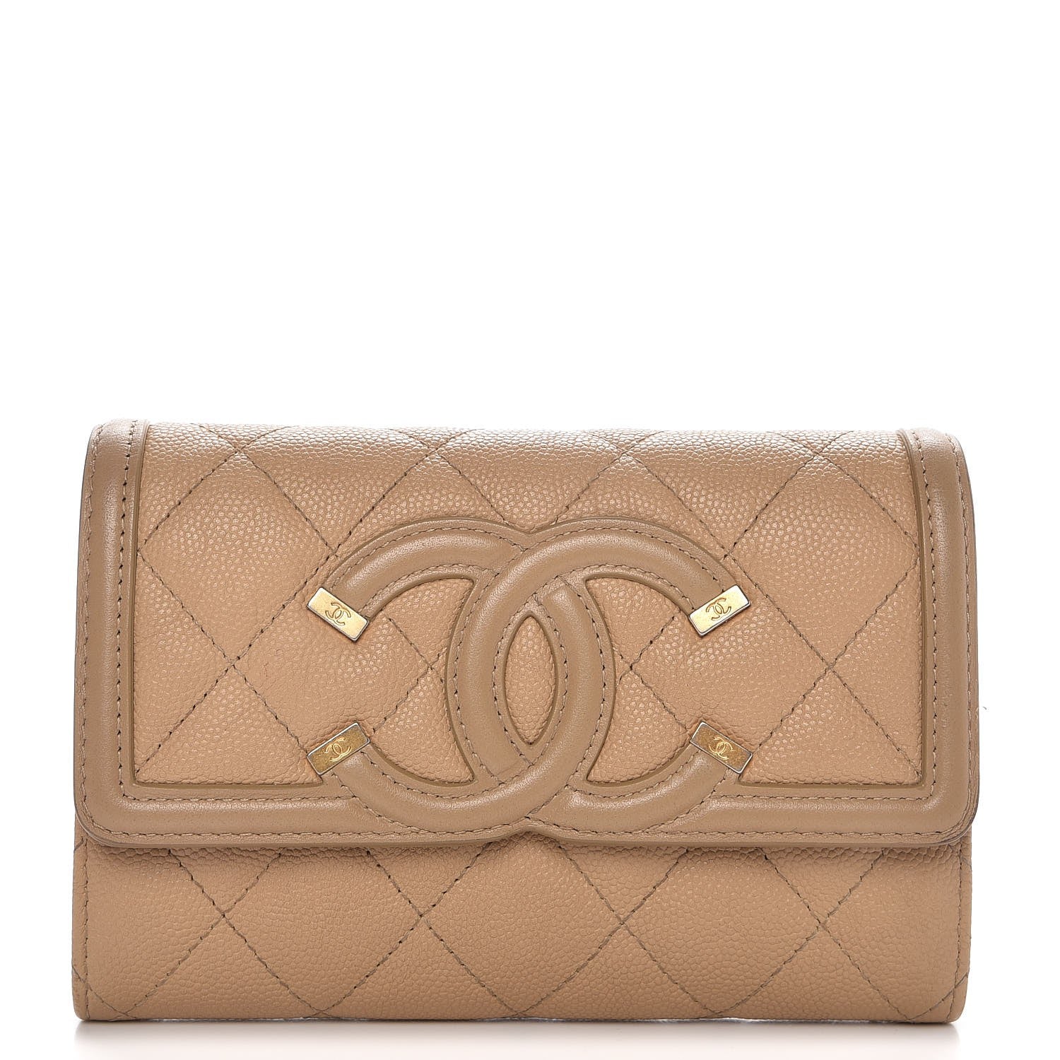 Chanel Caviar Quilted Medium Filigree Flap Wallet Beige 1 of 10