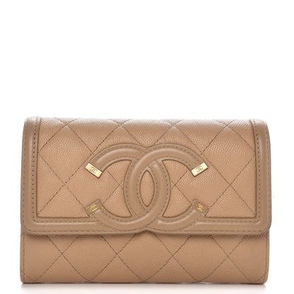 Chanel Caviar Quilted Medium Filigree Flap Wallet Beige 1 of 10