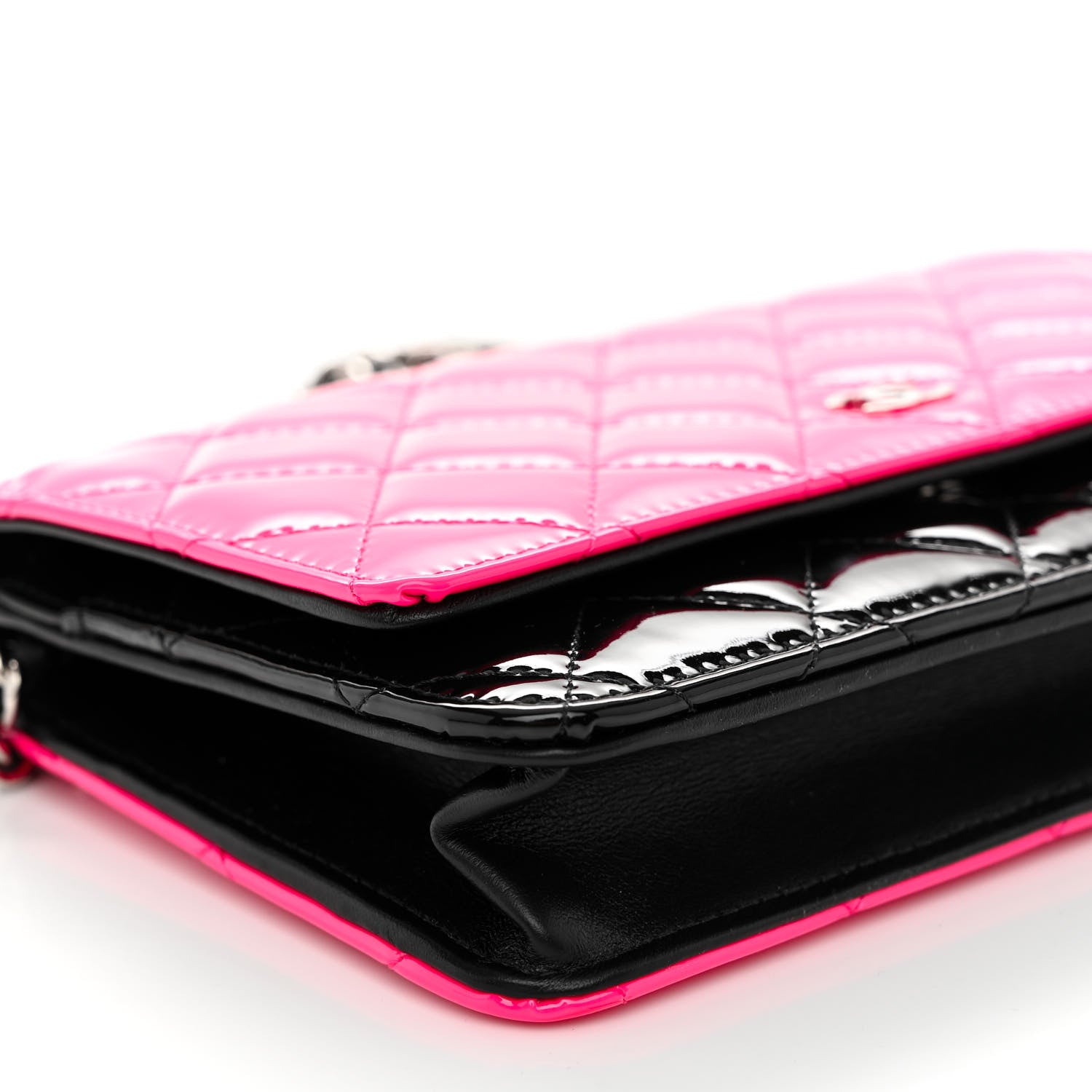 Chanel Patent Quilted Bi-Color Wallet On Chain WOC Pink Black 9 of 10