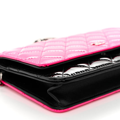 Chanel Patent Quilted Bi-Color Wallet On Chain WOC Pink Black 9 of 10