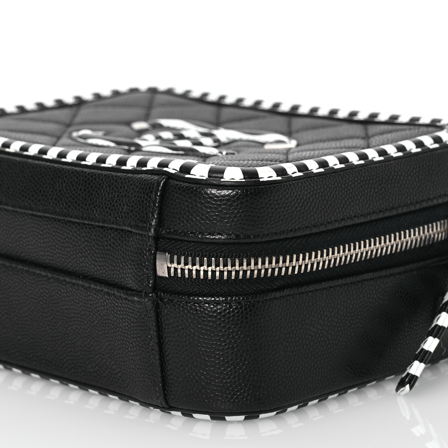 Caviar Quilted Striped Small CC Filigree Vanity Case Black White