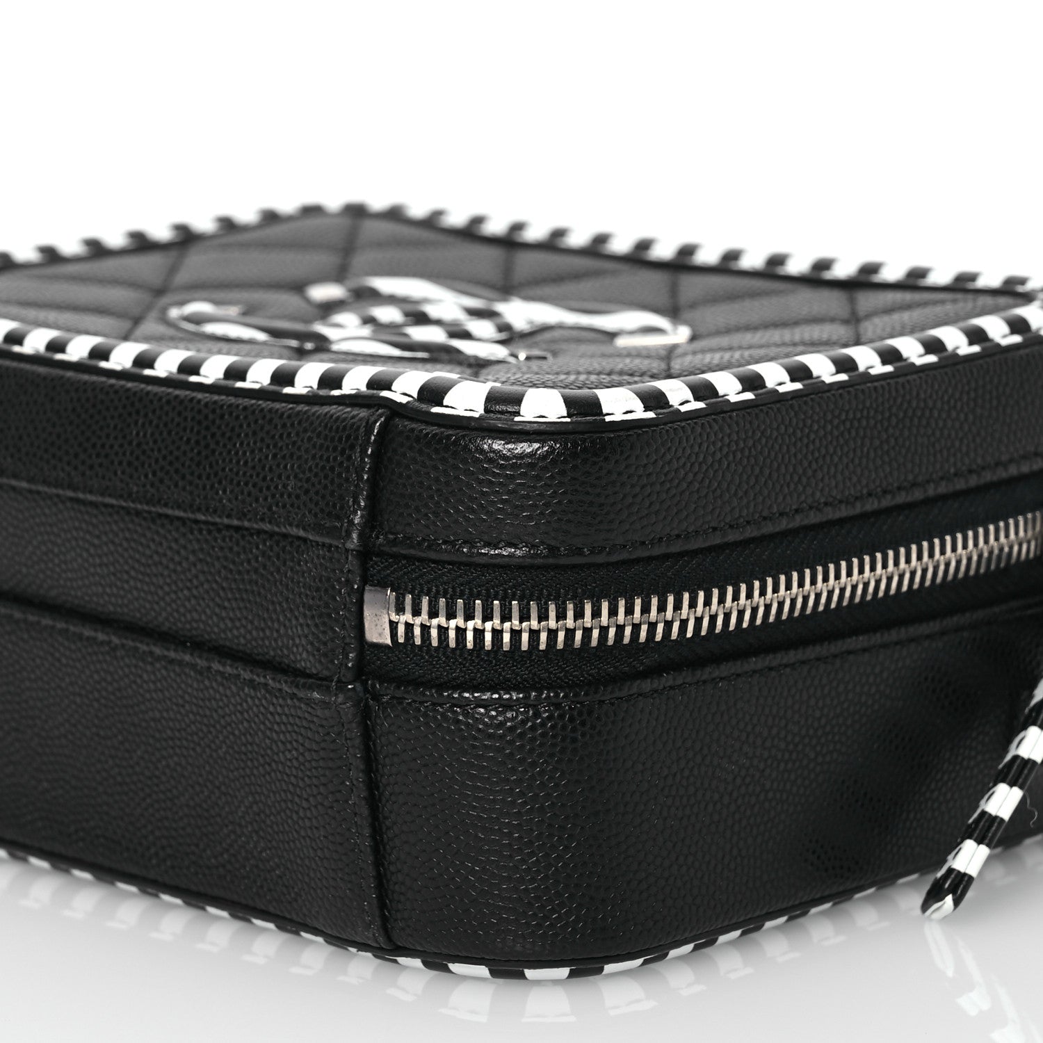 Chanel Caviar Quilted Striped Small CC Filigree Vanity Case Black White 11 of 15