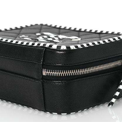Chanel Caviar Quilted Striped Small CC Filigree Vanity Case Black White 11 of 15