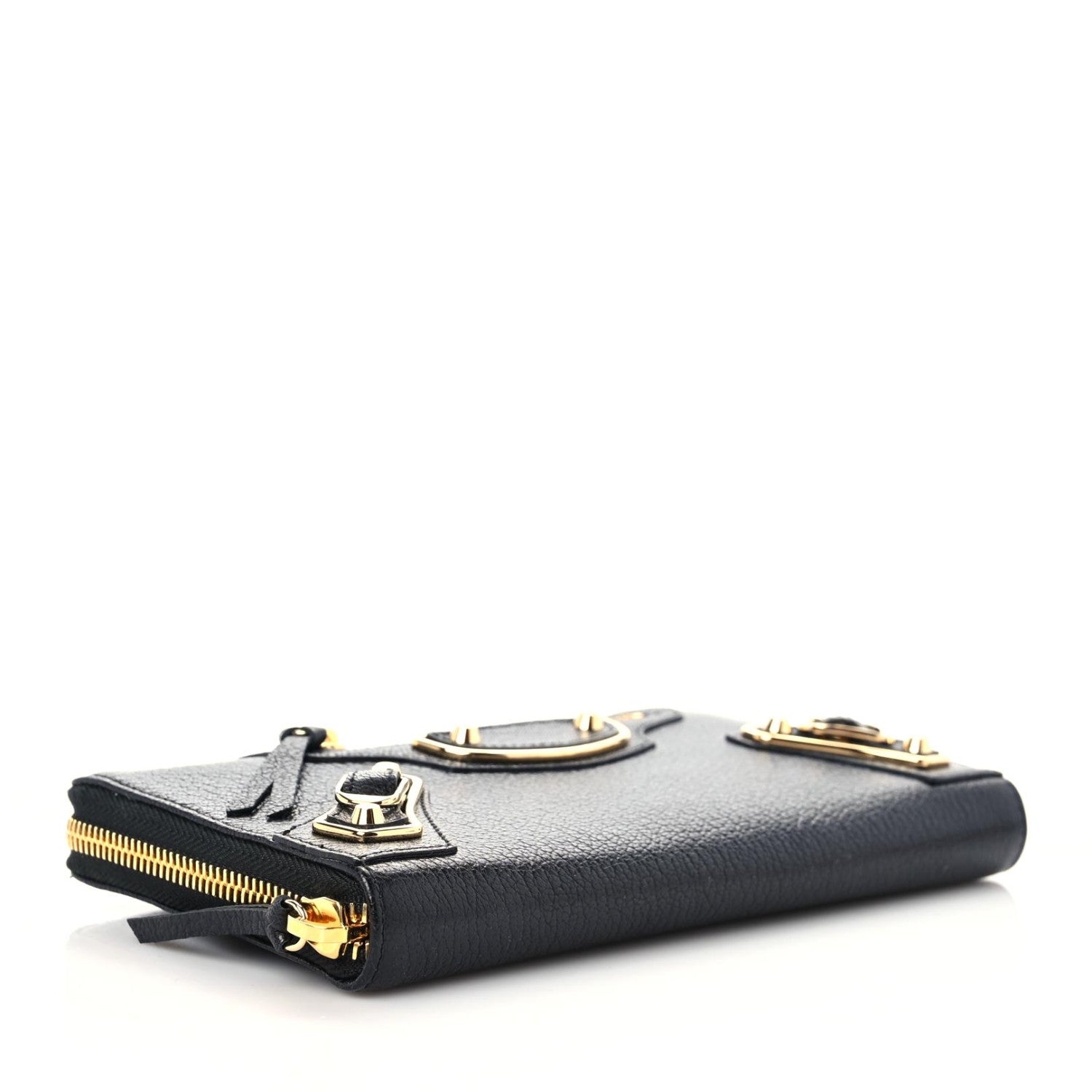 Balenciaga Chevre Gold Metallic Edge Hardware Zip Around Wallet Black 4 of 8
