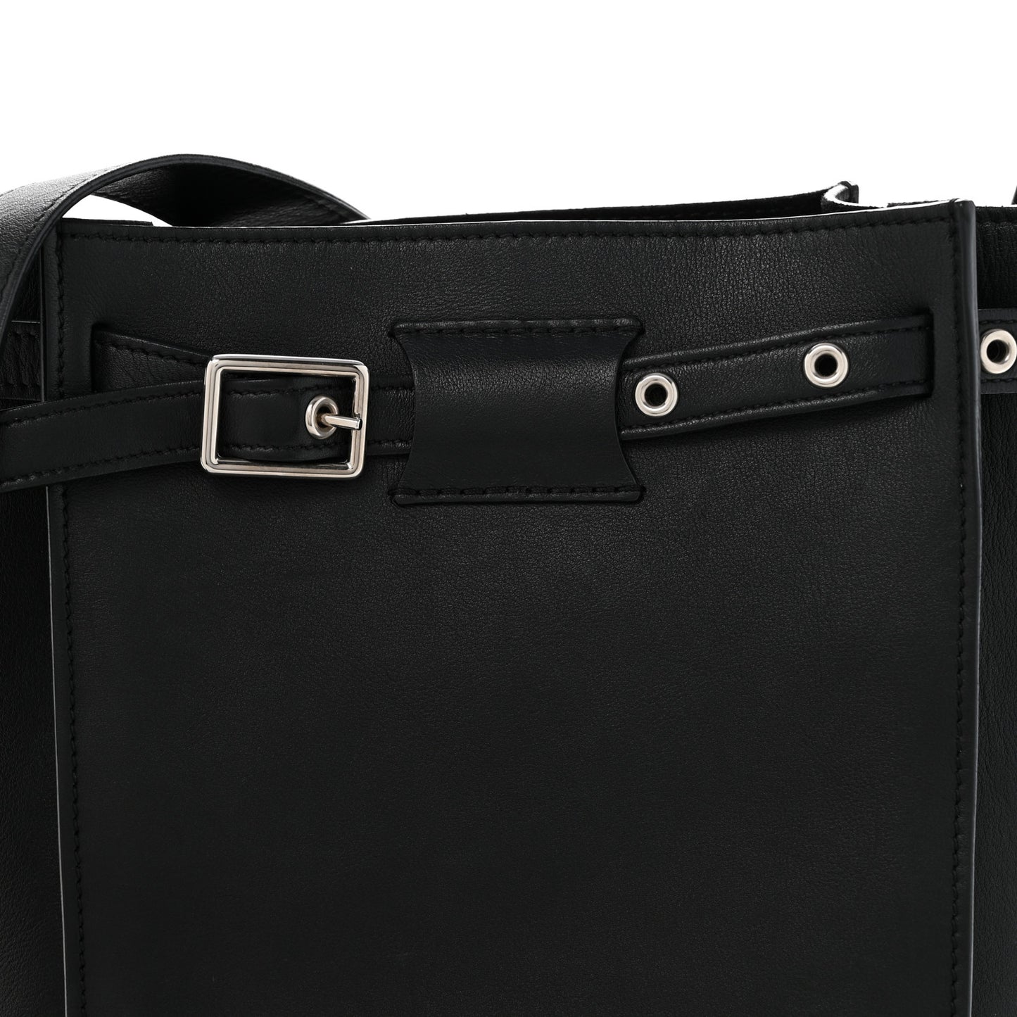 Supple Grained Calfskin Long Strap Big Bag Bucket Black