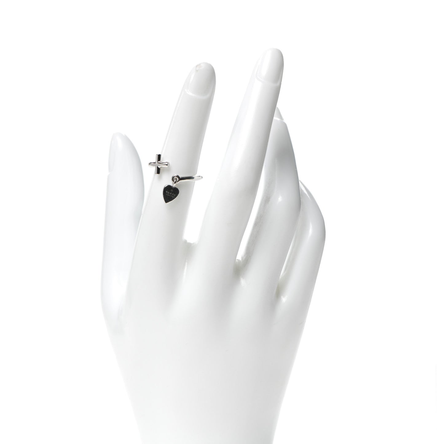 18K White Gold Cross and Heart Ring 49 5