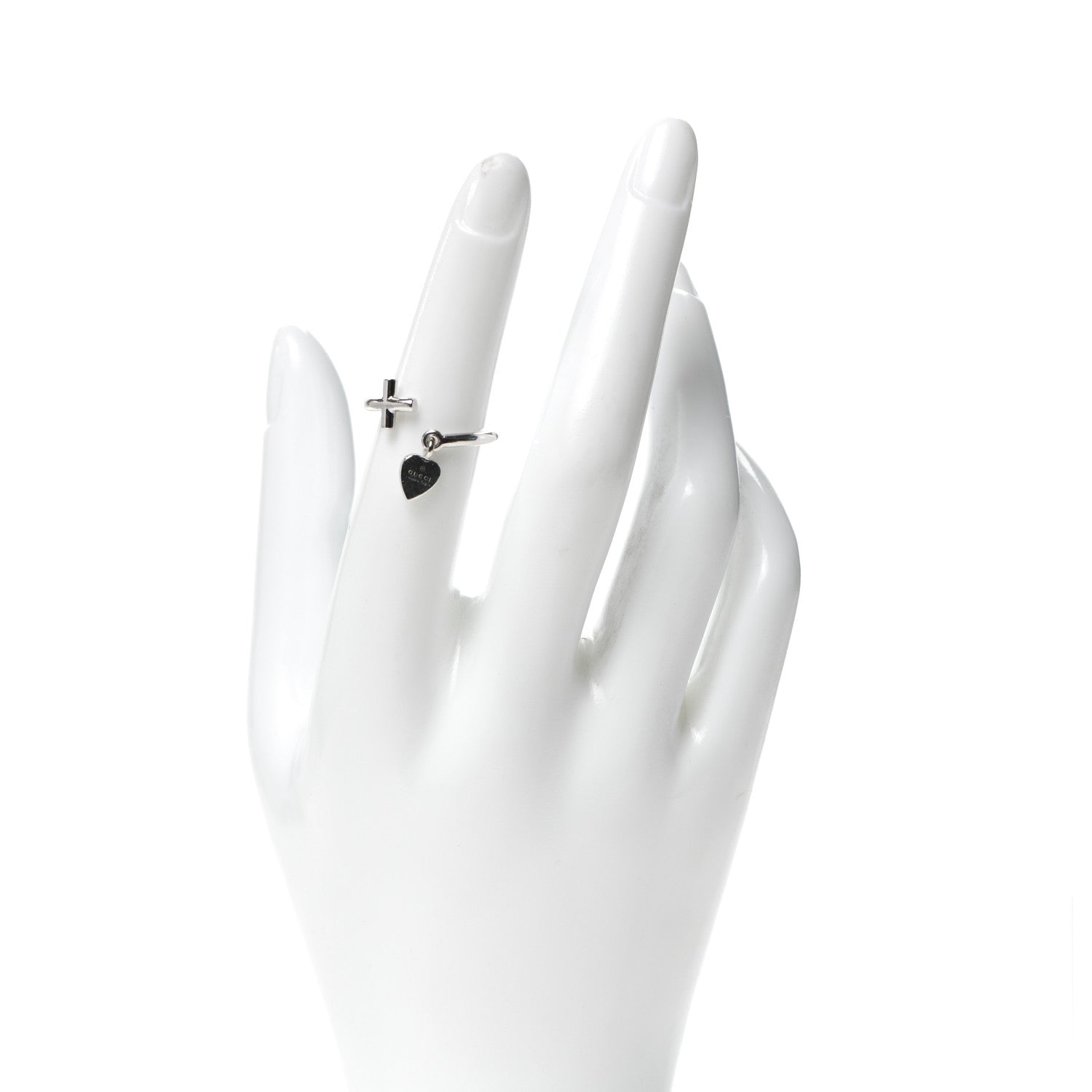 Gucci 18K White Gold Cross and Heart Ring 49 5 2 of 5