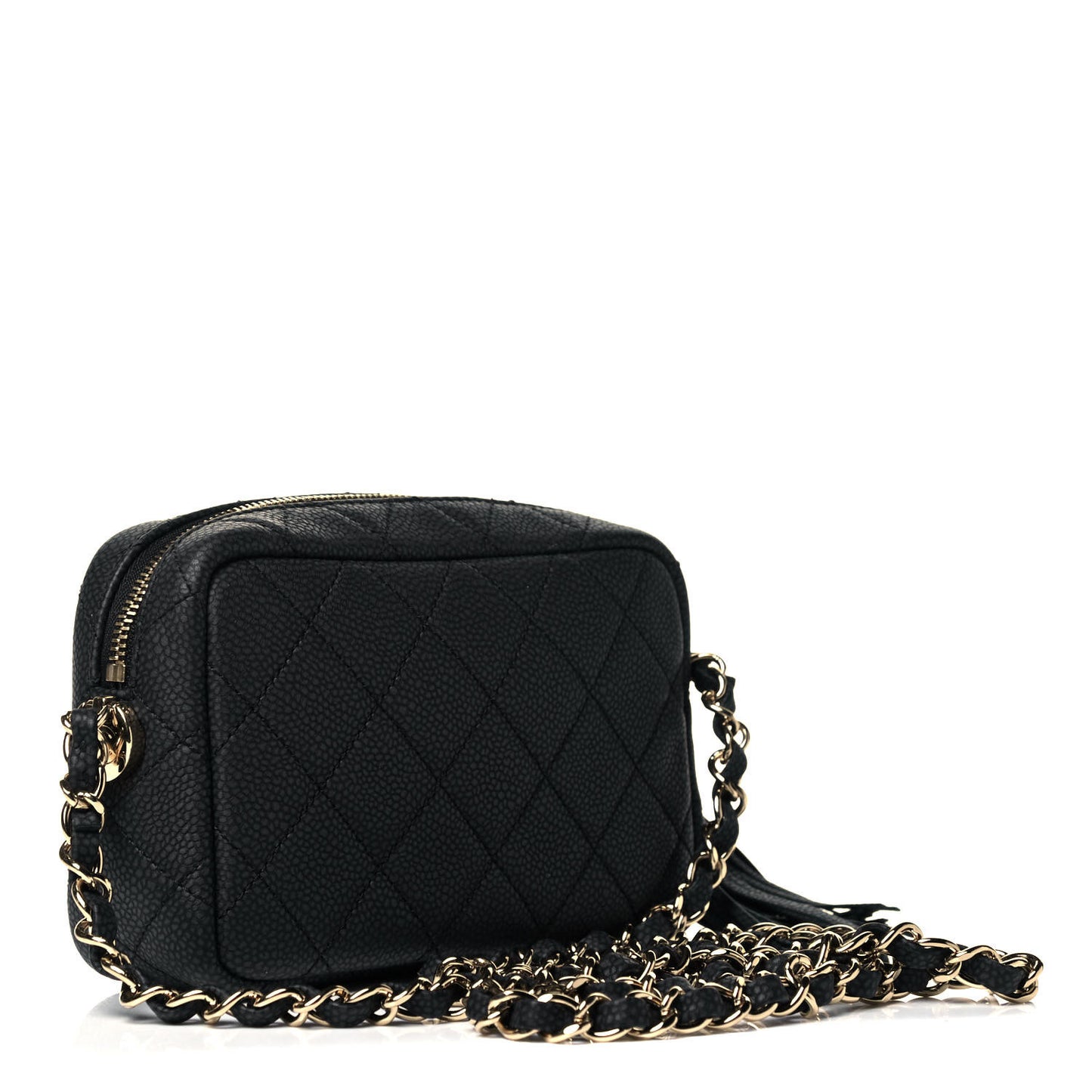 Caviar Quilted Mini Coco Tassel Camera Case Black