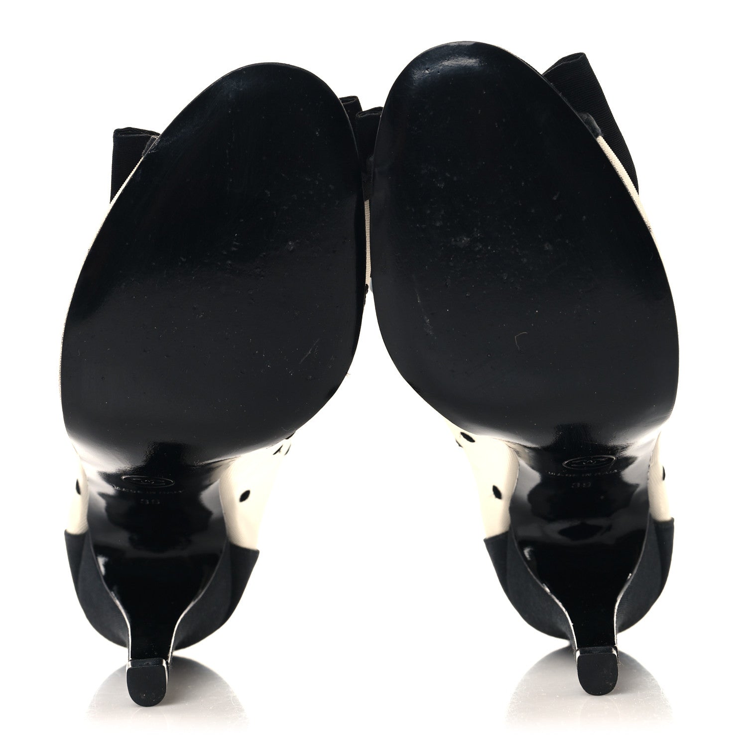 Chanel Mesh Grosgrain Bow Peep Toe Booties 39 Black 6 of 9
