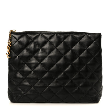 Saint Laurent Lambskin Quilted Cassandre Cosmetic Pouch Black 1 of 11