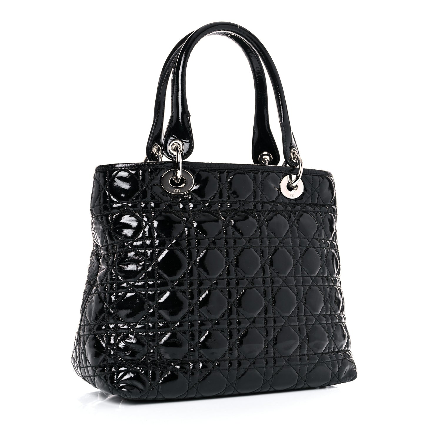 Patent Cannage Small Dior Soft Shopping Tote Black