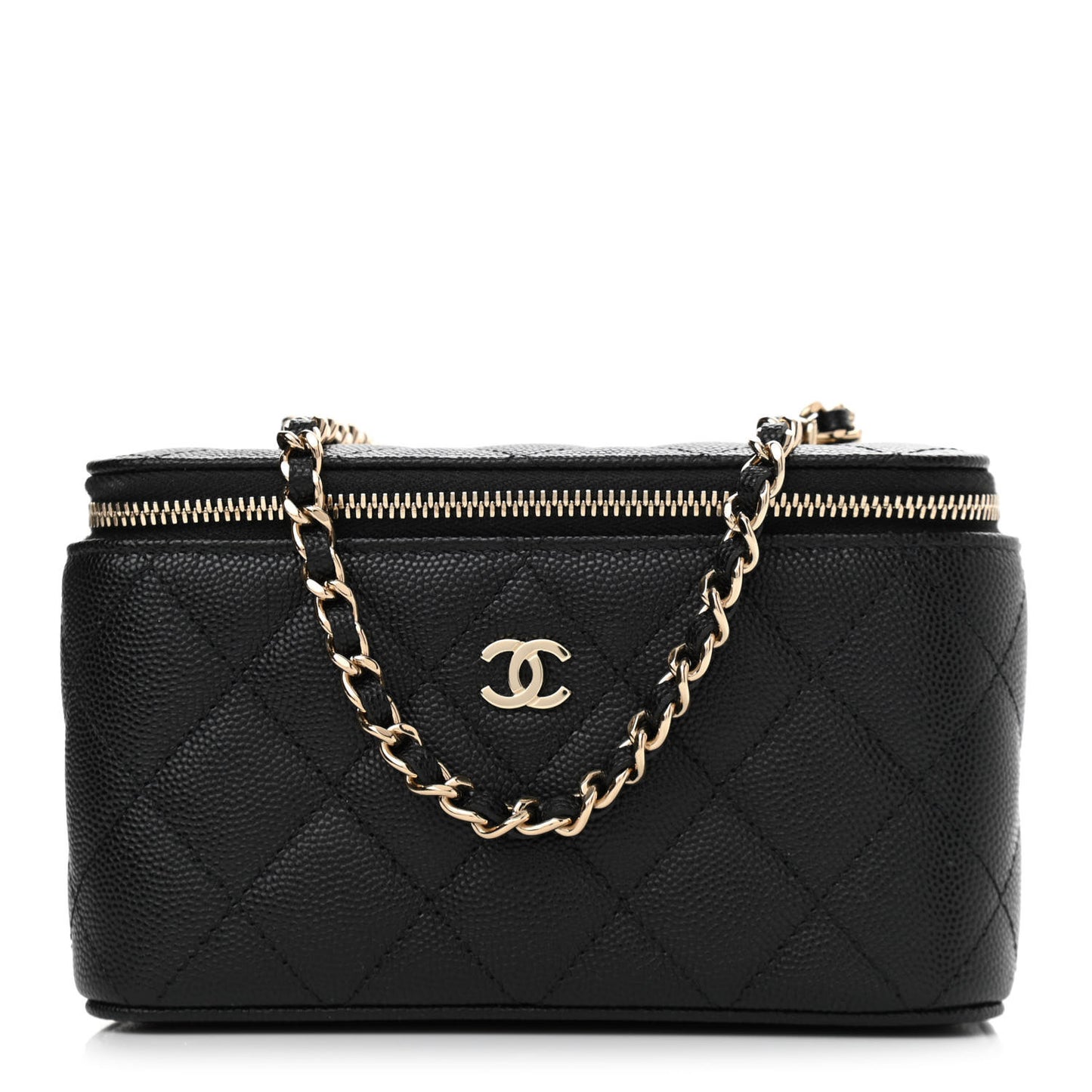 Caviar Quilted Small Vanity Case With Chain Black