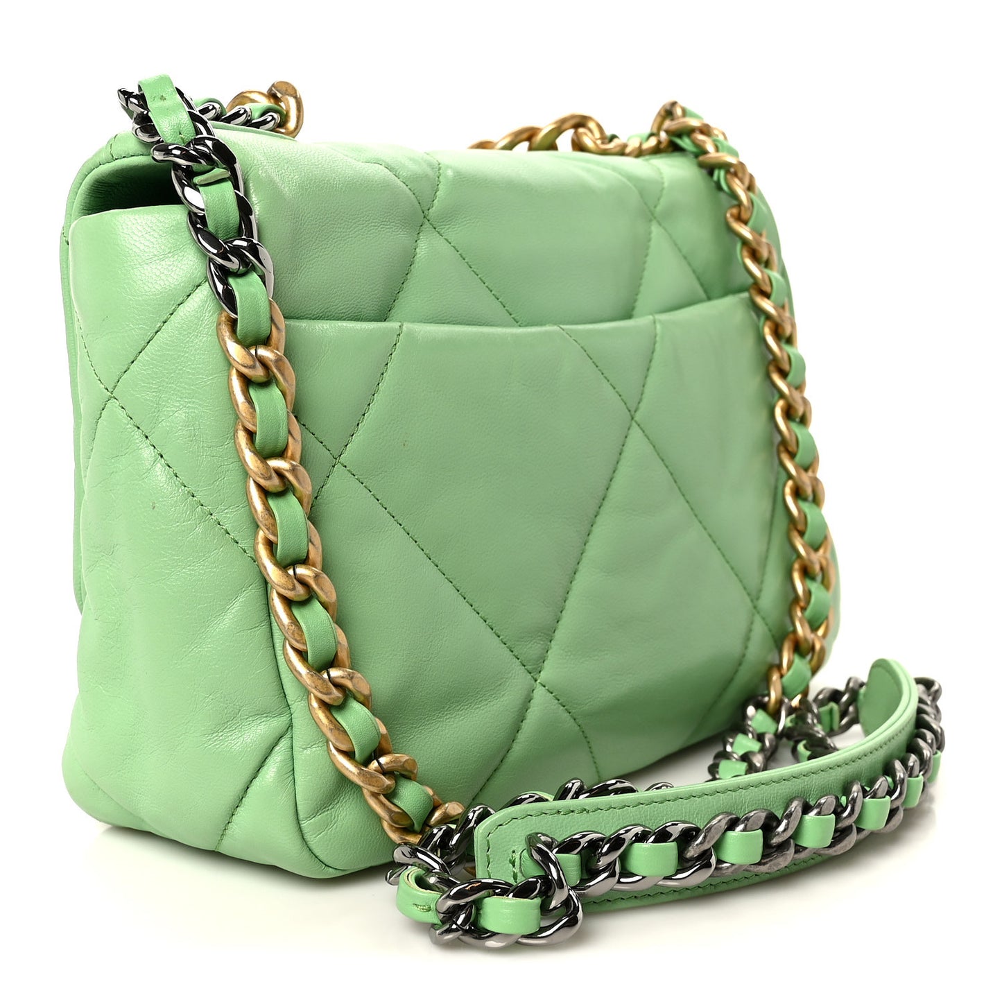 Goatskin Quilted Medium Chanel 19 Flap Light Green