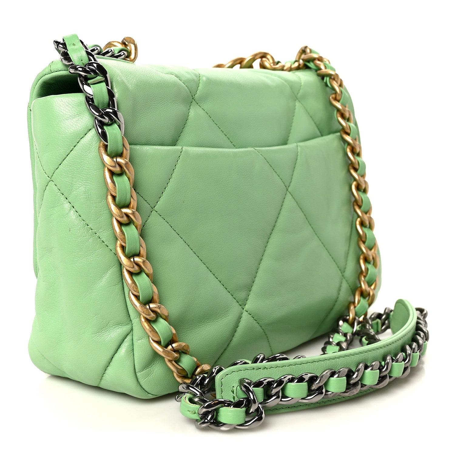 Chanel Goatskin Quilted Medium Chanel 19 Flap Light Green 3 of 10