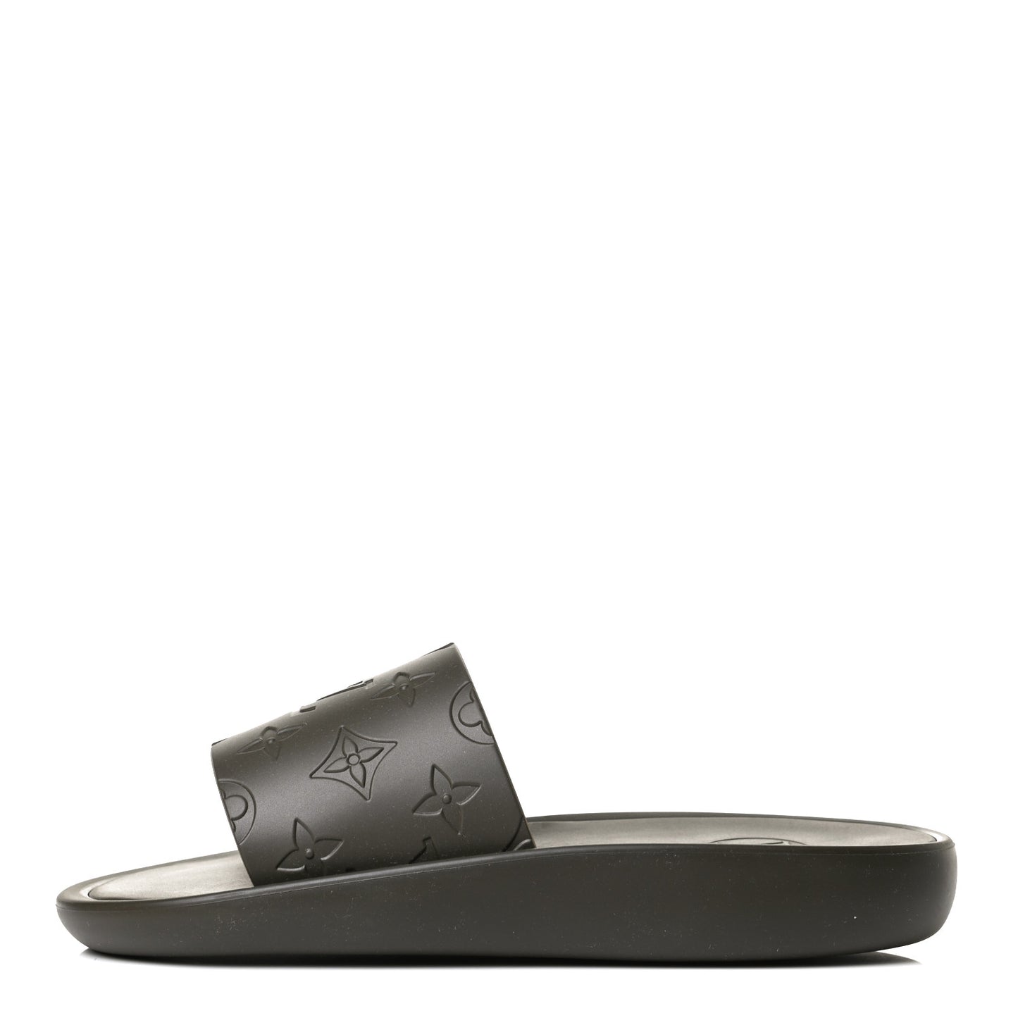 Matte Rubber Monogram Embossed Sunbath Slide Sandals 38 Khaki