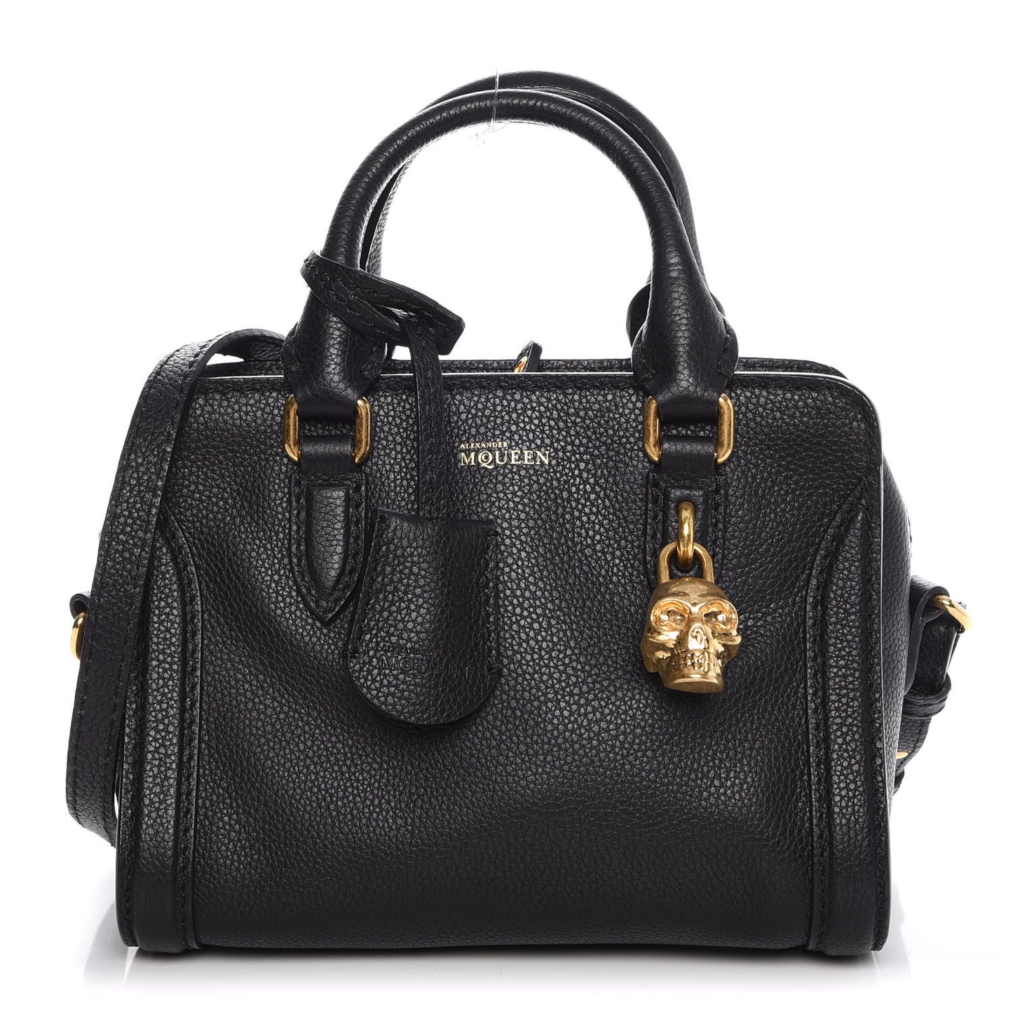 Pebbled Calfskin Mini Padlock Tote Black