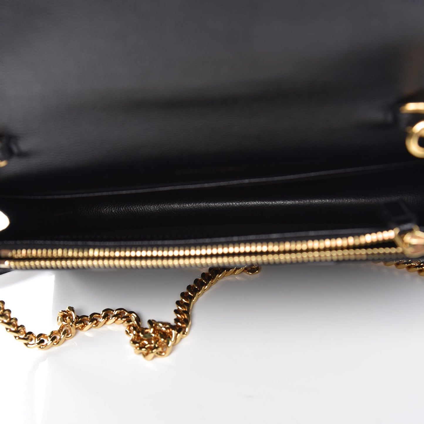 Grain De Poudre Matelasse Chevron Monogram Envelope Chain Wallet Black