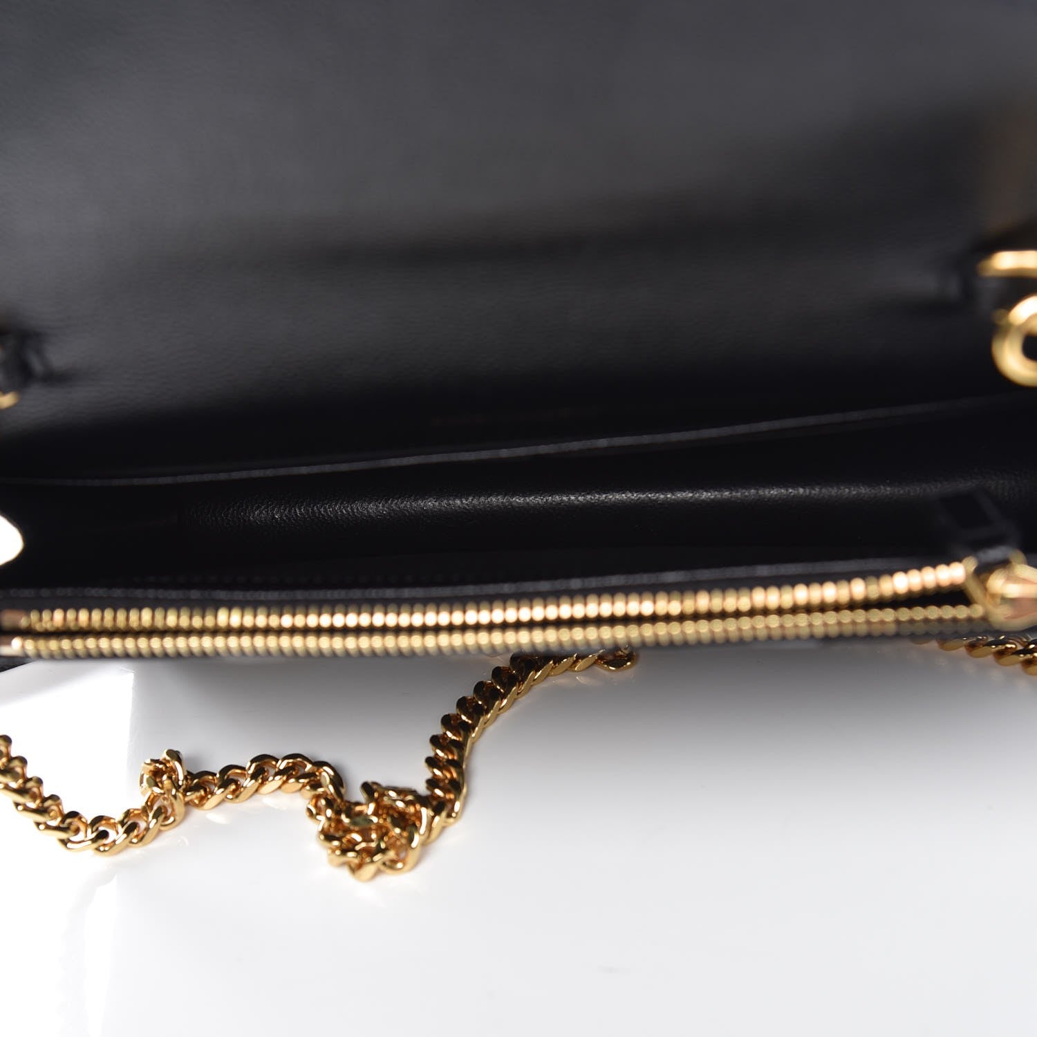 Saint Laurent Grain De Poudre Matelasse Chevron Monogram Envelope Chain Wallet Black 5 of 8