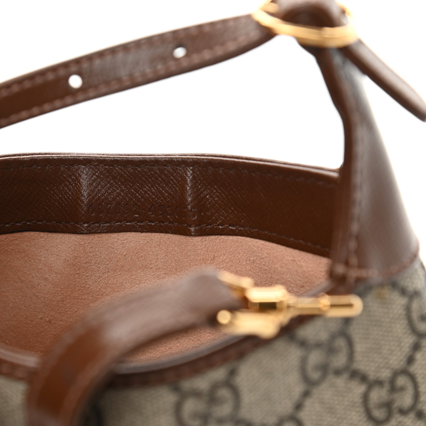 GG Supreme Monogram Azalea Calfskin Web Mini Jackie 1961 Hobo Beige Ebony Brown Sugar