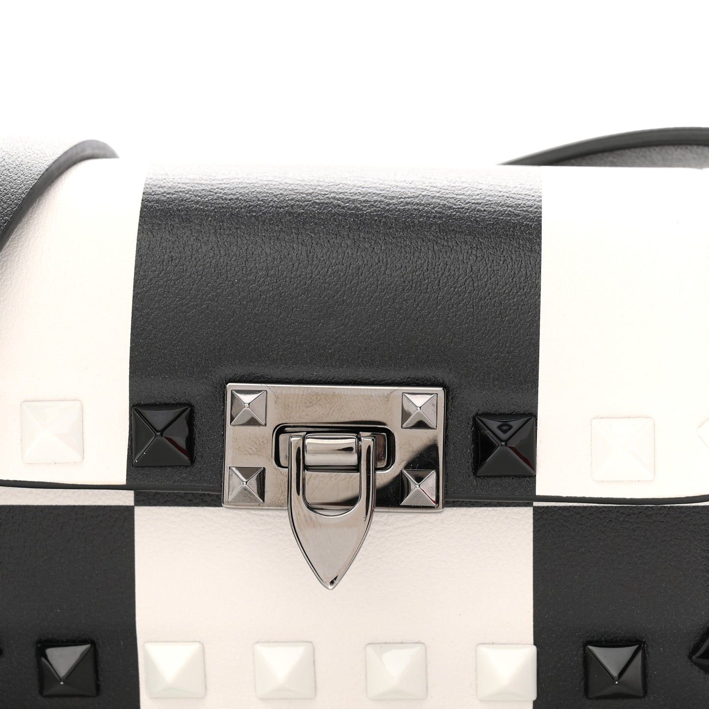 Vitello Chess Mini Rockstud Flip Lock Crossbody Bag Black White
