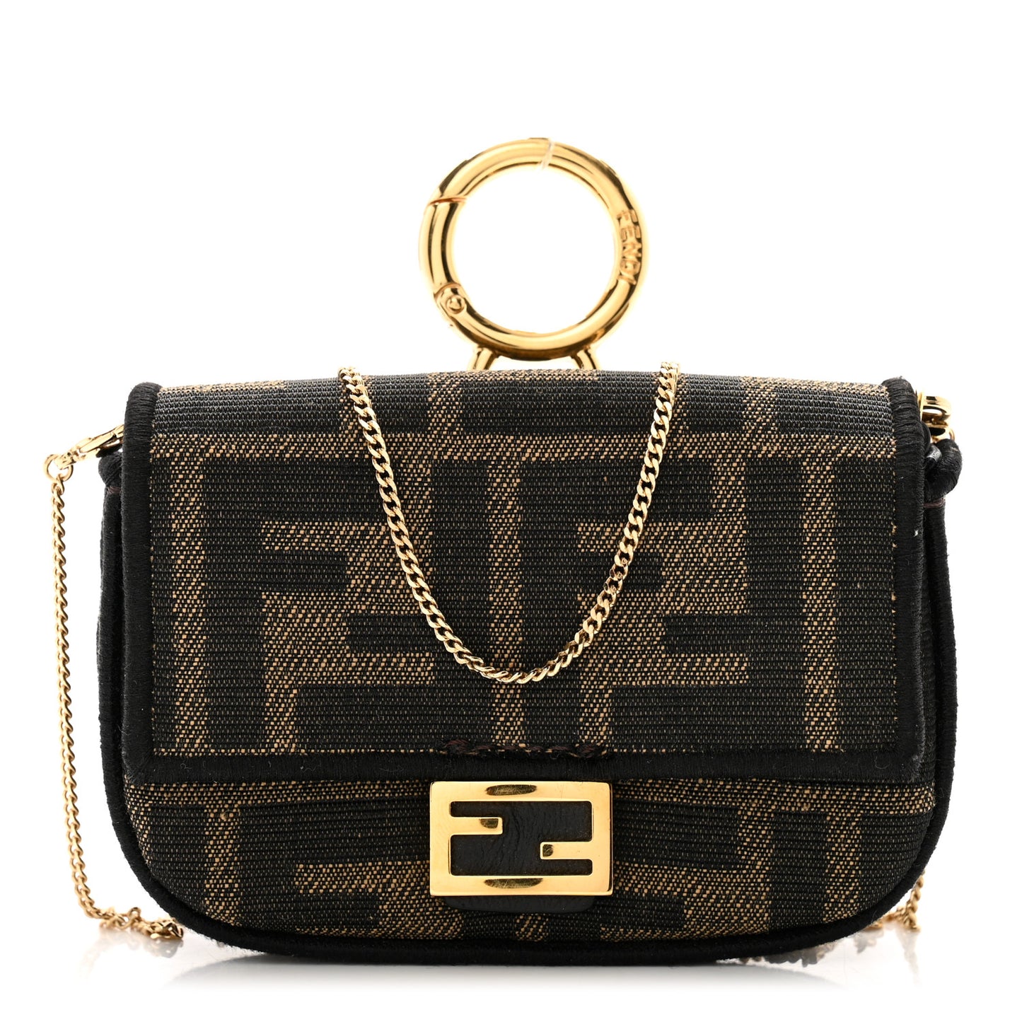 Fabric Jacquard FF 1974 Nano Baguette Charm Tobacco Moro Black
