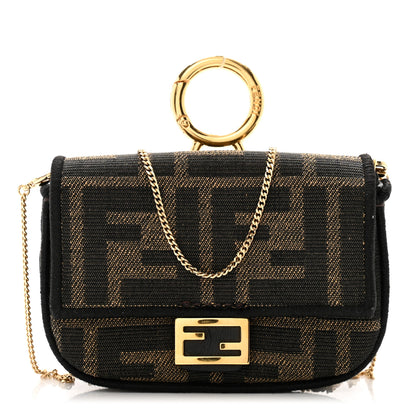 Fendi Fabric Jacquard FF 1974 Nano Baguette Charm Tobacco Moro Black 1 of 10