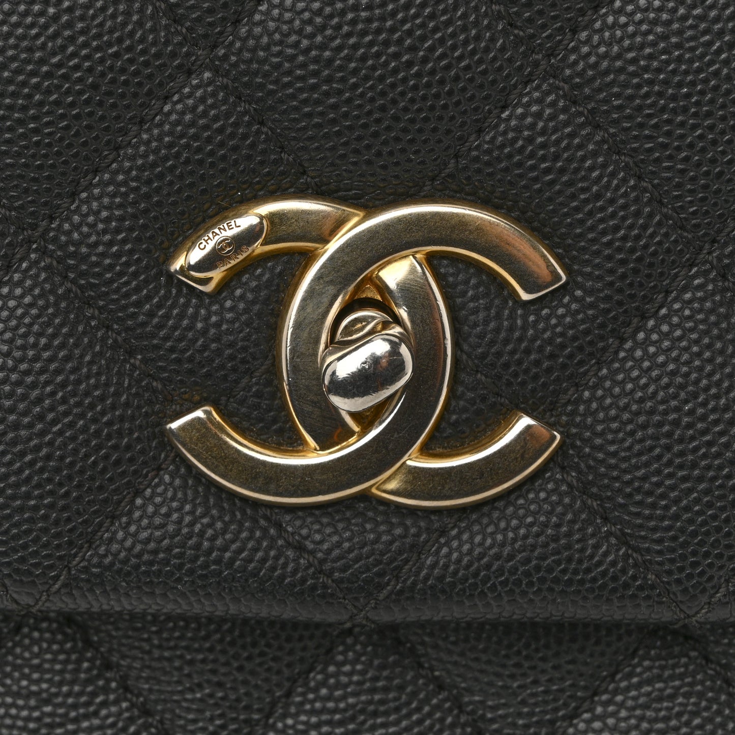 Caviar Lizard Quilted Small Coco Handle Flap Black