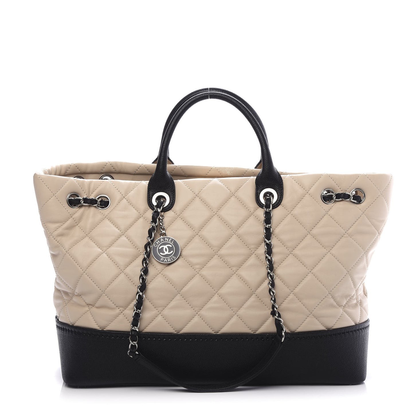Calfskin Caviar Quilted Large Shopping Tote Beige