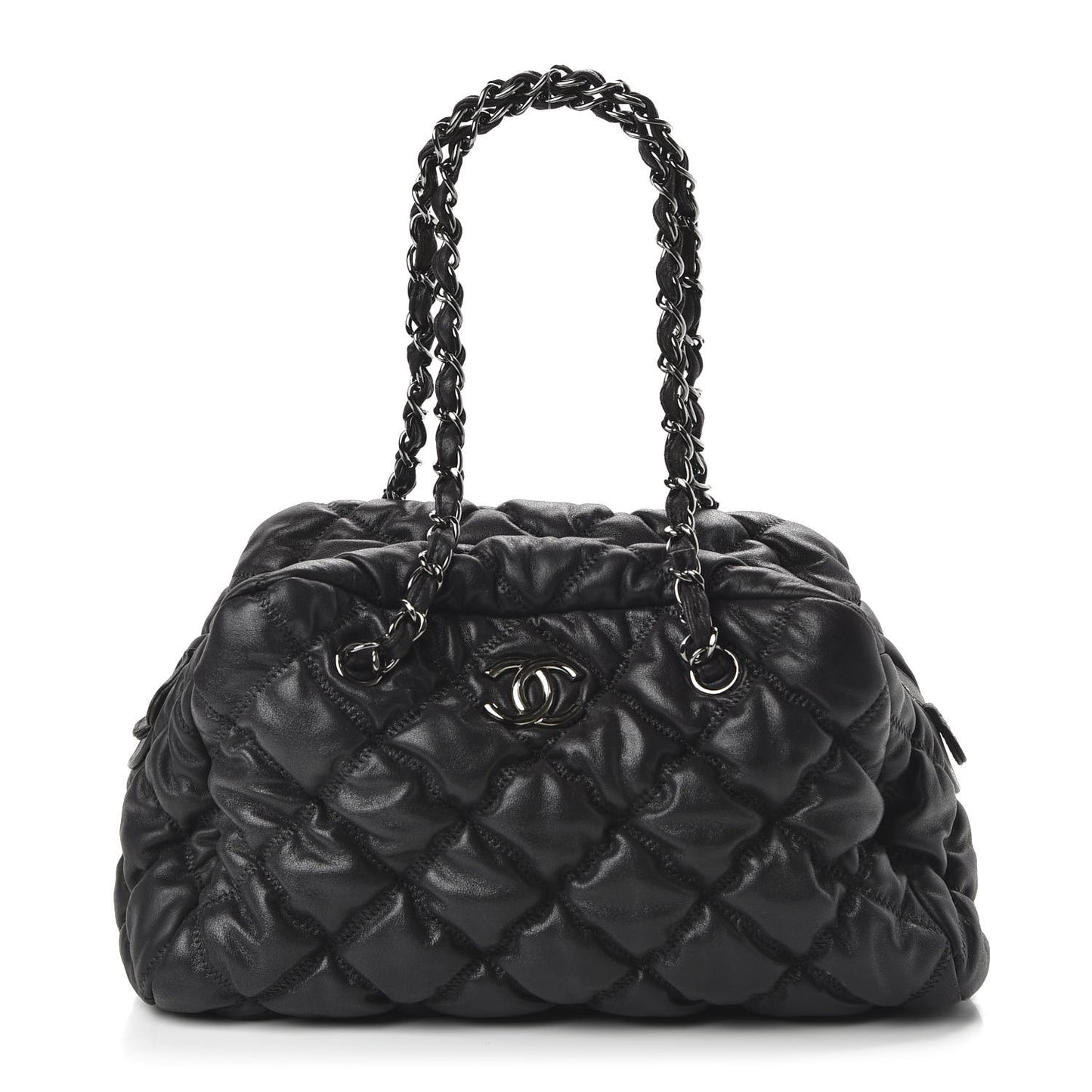 Lambskin Bubble Quilt Bowler Black