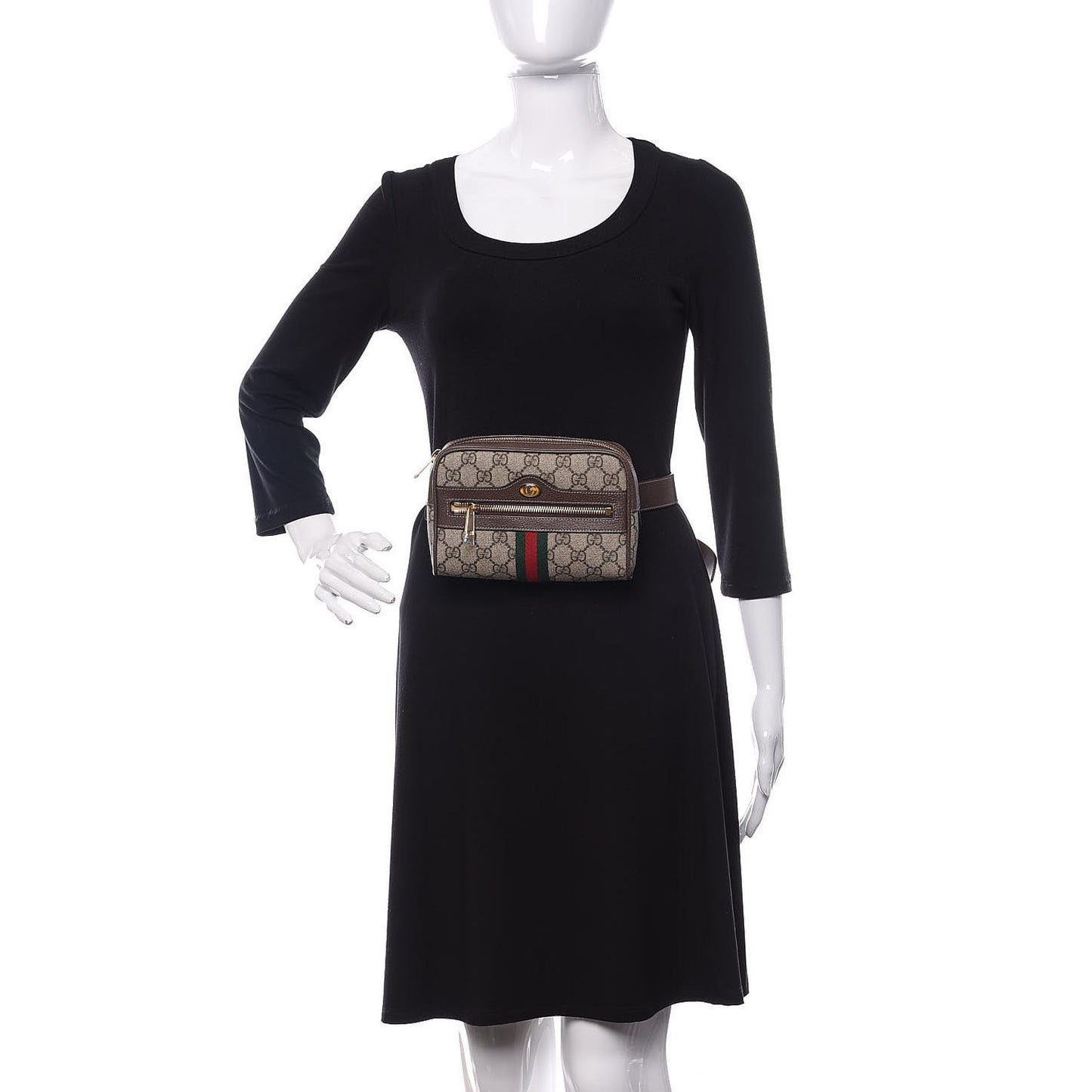 GG Supreme Monogram Web Small Ophidia Belt Bag 75 30 Dark Brown